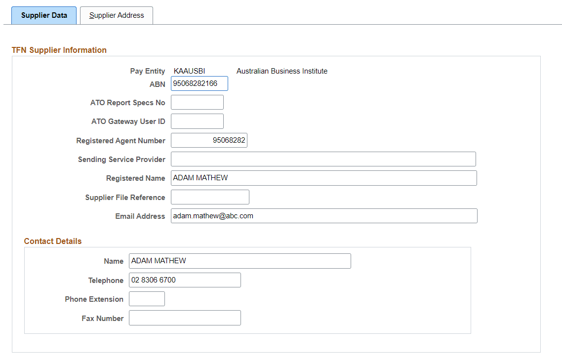 Supplier Data Page