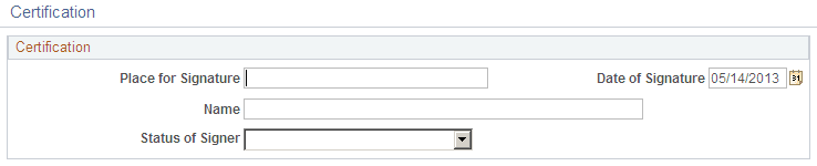 Certification page