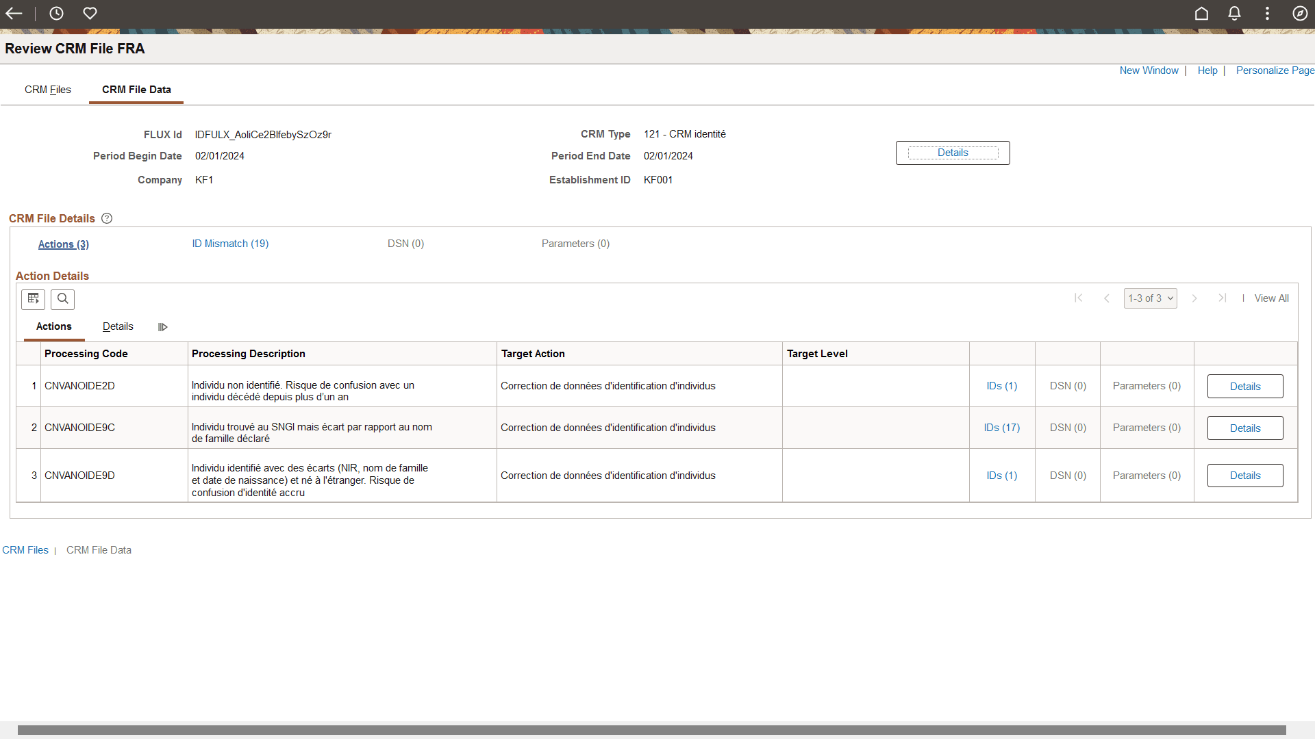 CRM File Data page
