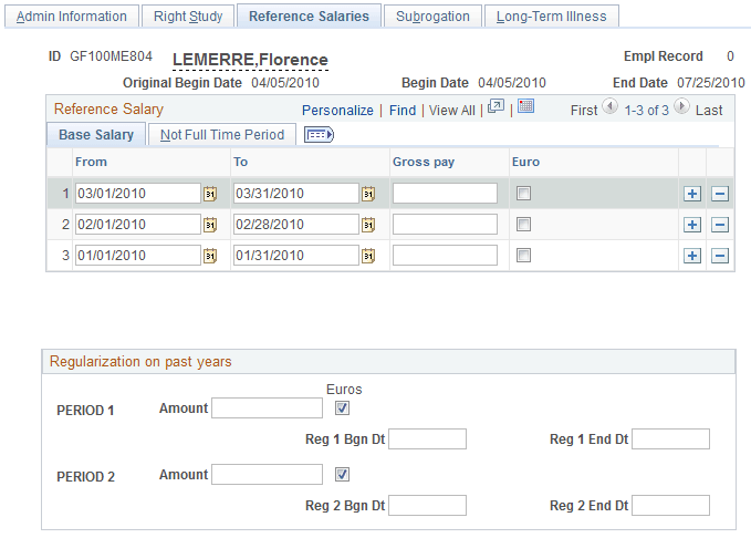 Maternity Certificates FRA - Reference Salaries page: Base Salary tab