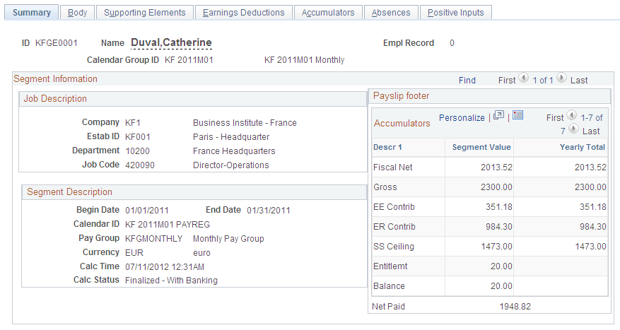 Summary page