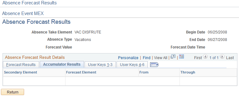 Absence Forecast Results page: Accumulator Results tab Absence Forecast Results page: Accumulator Results tab