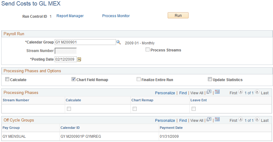 Send Costs to GL MEX page Send Costs to GL MEX page