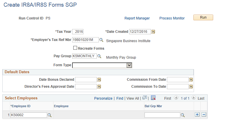 Create IR8A/IR8S Forms SGP page