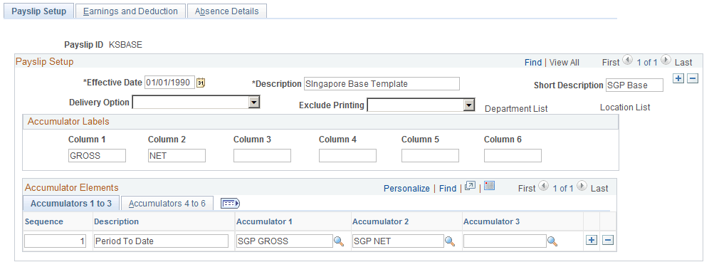 Payslip Setup page