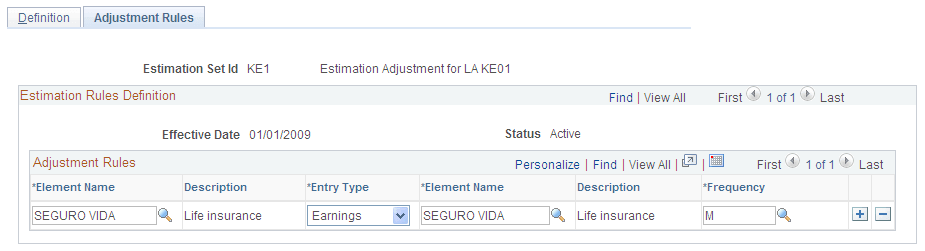 Adjustment Rules page Adjustment Rules page