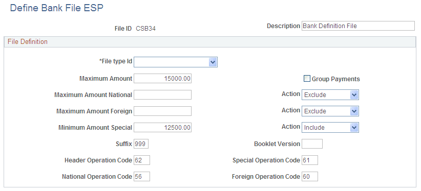 Define Bank File ESP page Define Bank File ESP page