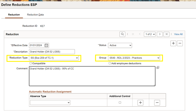 Define Reductions ESP page Define Reductions ESP page