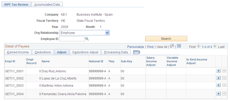 IRPF Tax Review page: Adjust tab IRPF Tax Review page: Adjust tab