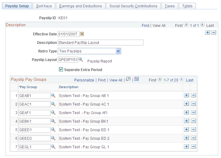 Payslip Setup page