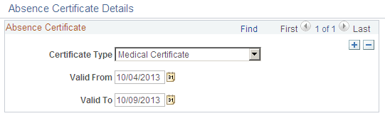 Absence Certificate Details page Absence Certificate Details page