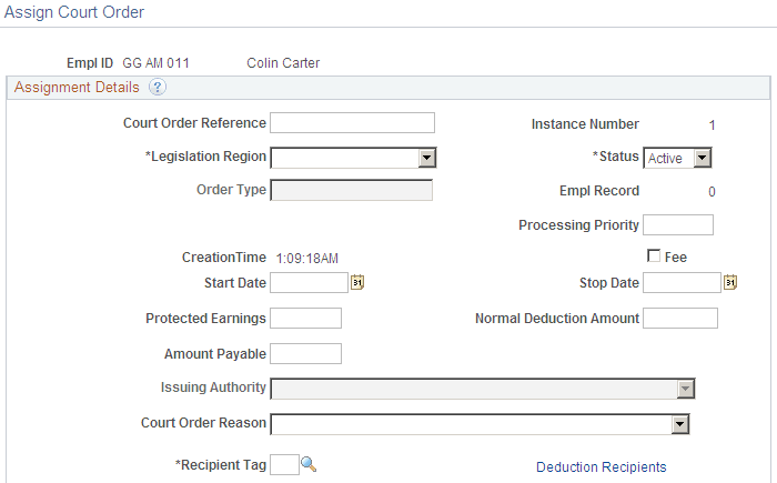 Assign Court Order page