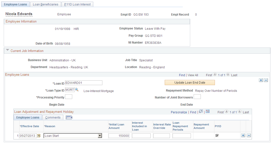 Employee Loans page