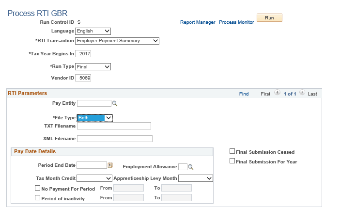 Process RTI GBR page with the Employer Payment Summary option selected