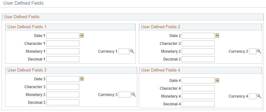 User Defined Fields page User Defined Fields page