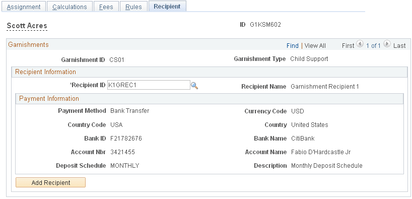 Recipient page