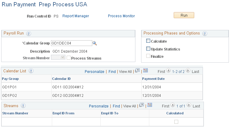 Run Payment Prep Process USA page Run Payment Prep Process USA page