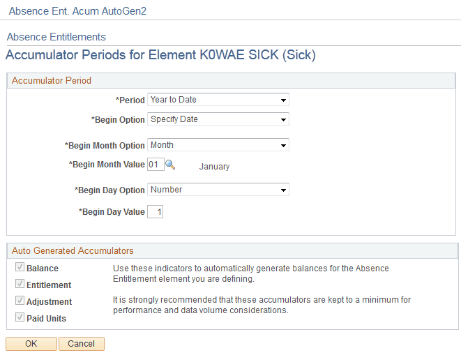 Absence Entitlements - Accumulator Periods for Element <name>