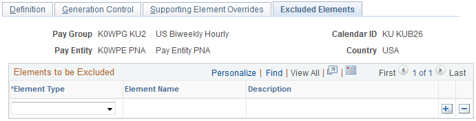 Calendars - Excluded Elements page