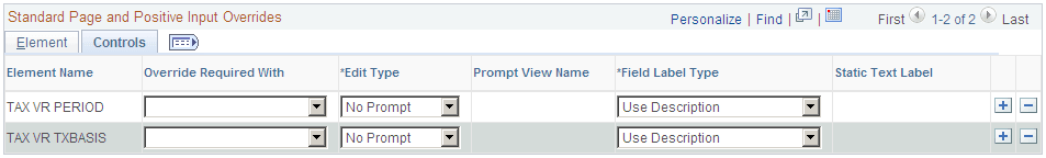 Configuration By Element page: Payee Level Overrides (2 of 2), Controls tab