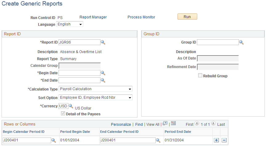 Create Generic Reports page Create Generic Reports page