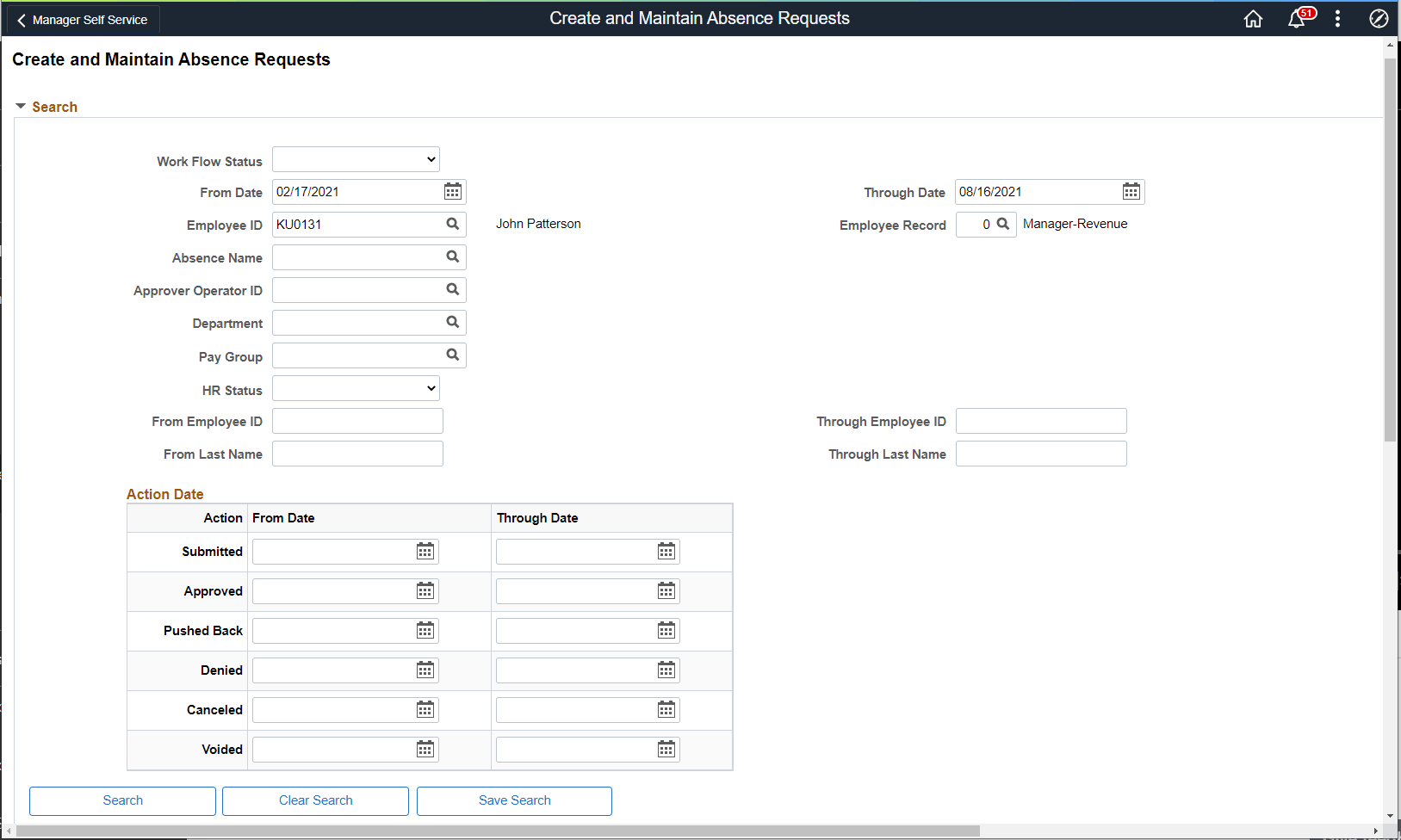 Create and Maintain Absences page (1 of 2)