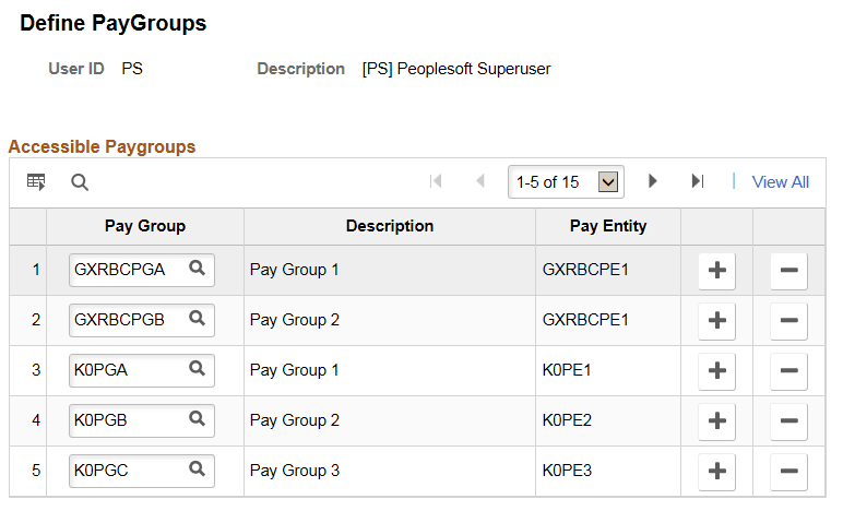 Define PayGroups page Define PayGroups page