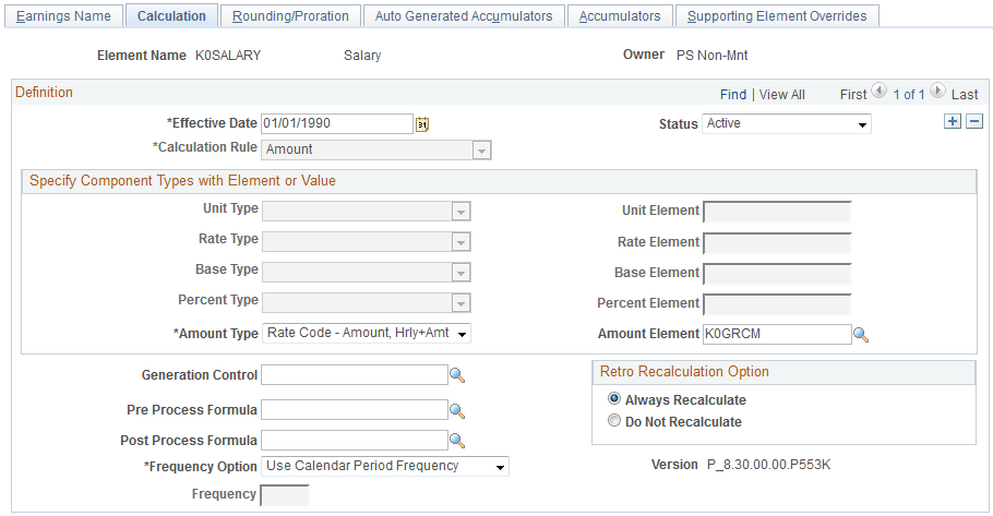 Earnings - Calculation page