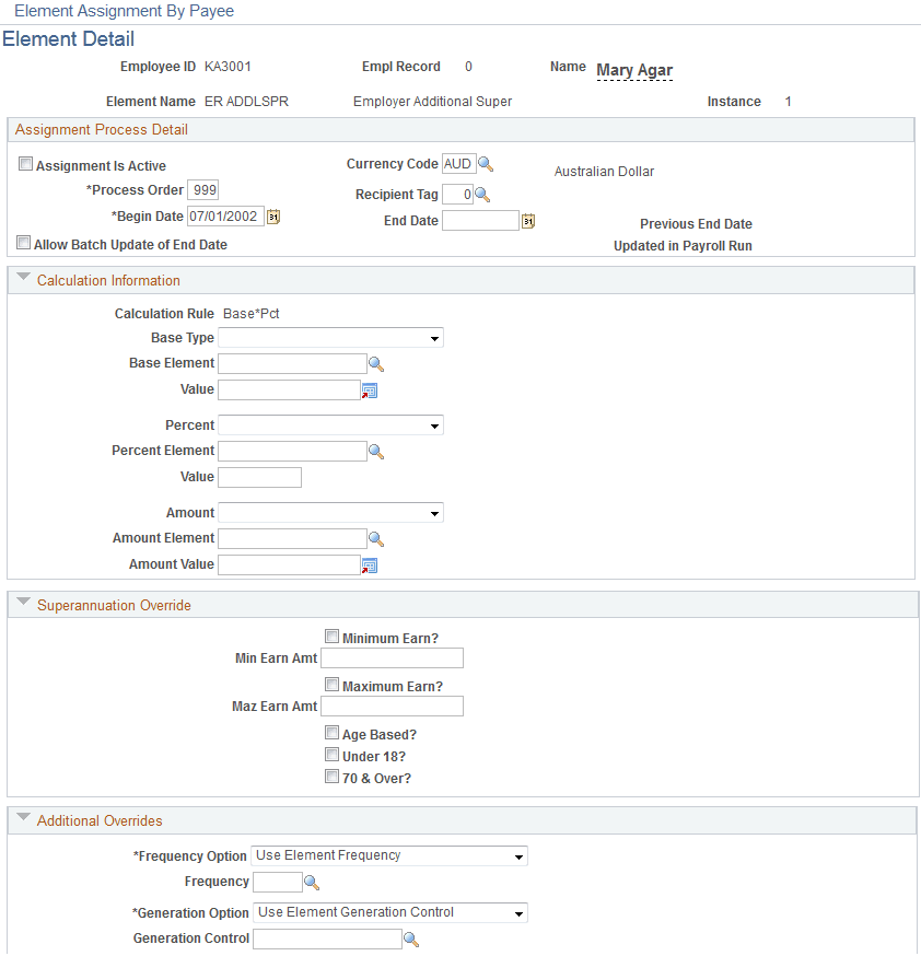 Example of Element Detail page