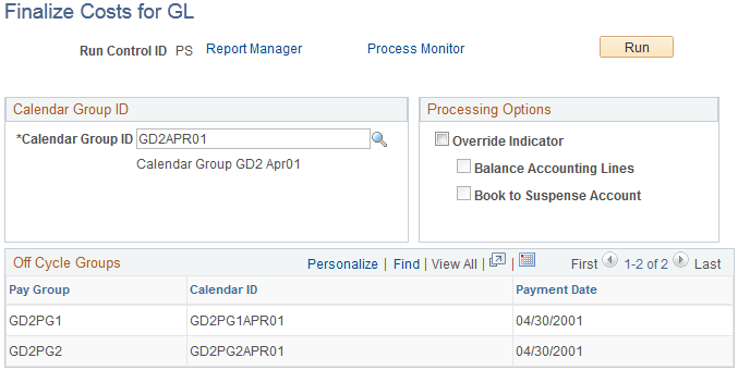 Finalize Costs for GL page