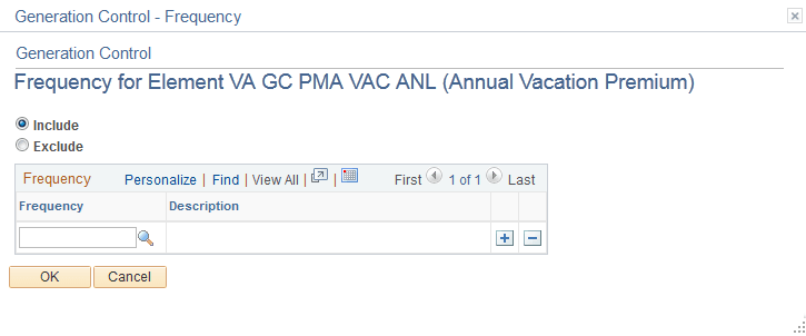 Generation Control - Frequency for Element <name> page