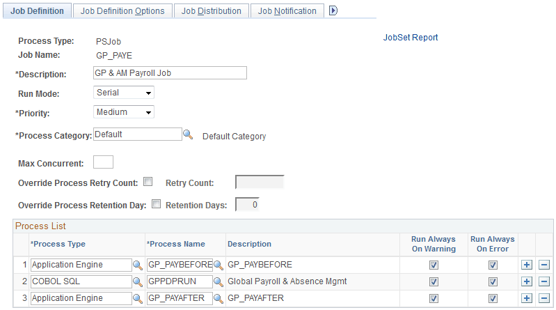 Job Definition page Job Definition page