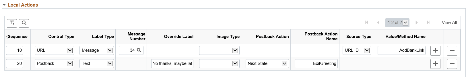 Local Actions tab