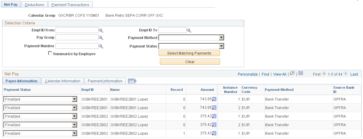 Net Pay page