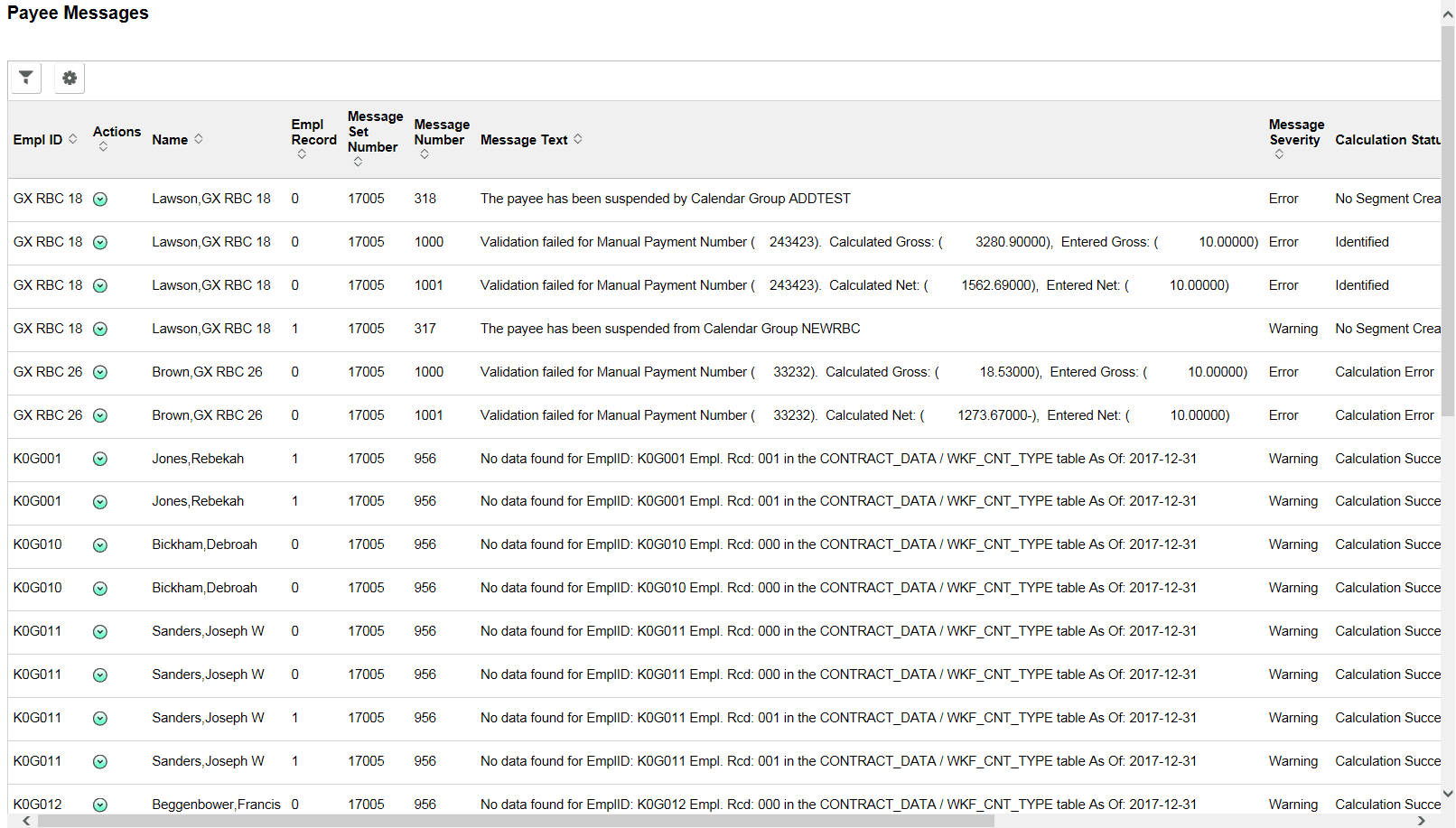 Payee Messages page Payee Messages page