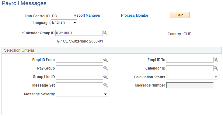 Payroll Messages page Payroll Messages page