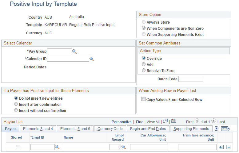 Positive Input by Template page