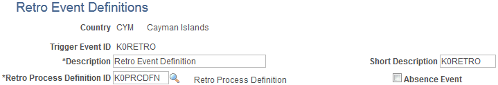 Retro Event Definition page