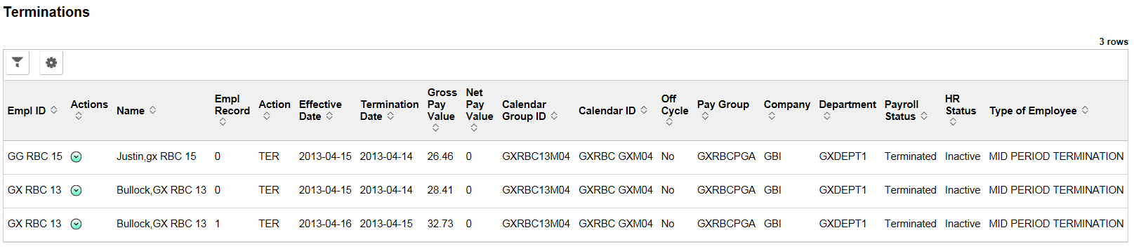 Terminations Page