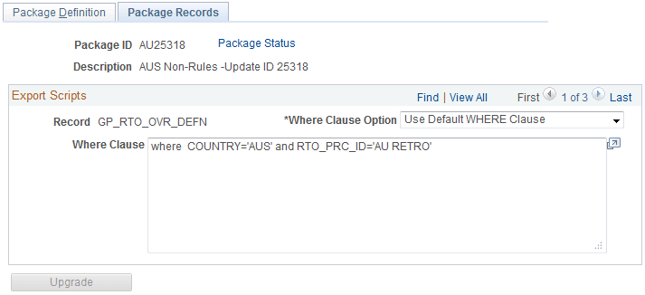 Upgrade Non-Rule Package - Package Records