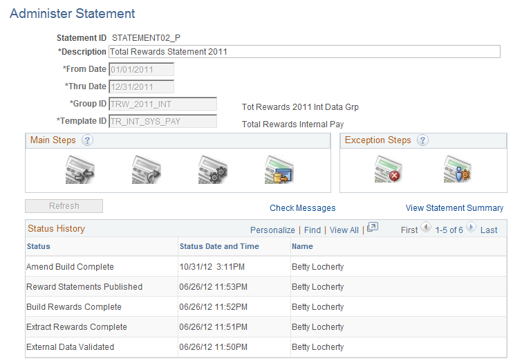 Administer Statement page Administer Statement page