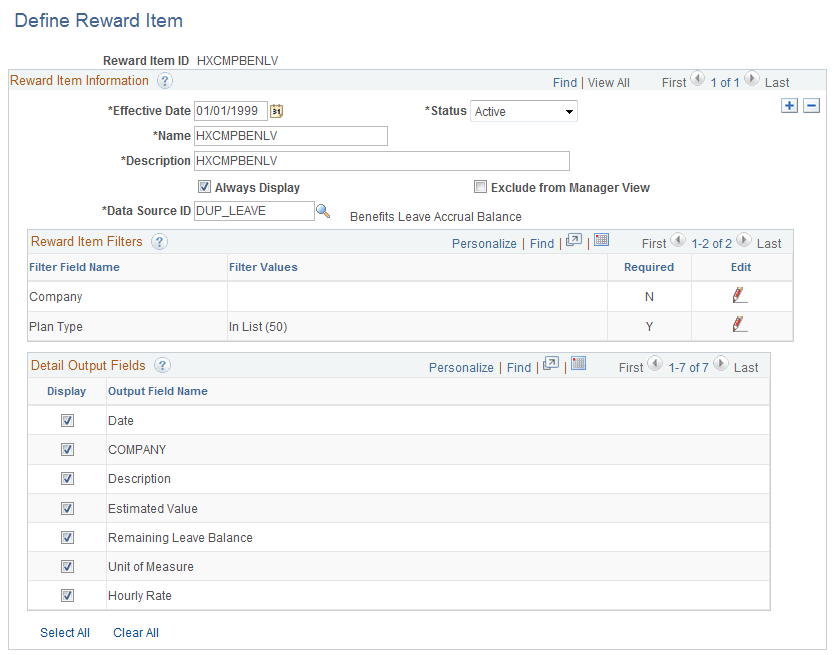 Define Reward Item page Define Reward Item page