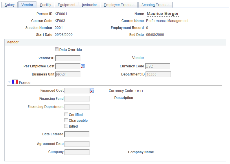 Maintain Student Costs - Vendor page Maintain Student Costs - Vendor page