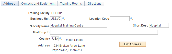Training Facilities - Address page Training Facilities - Address page