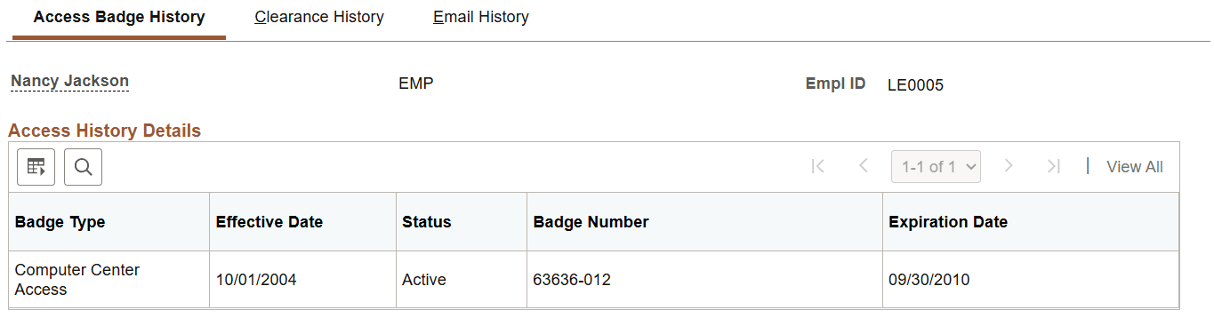Access Badge History page