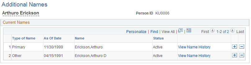 Additional Names page Additional Names page