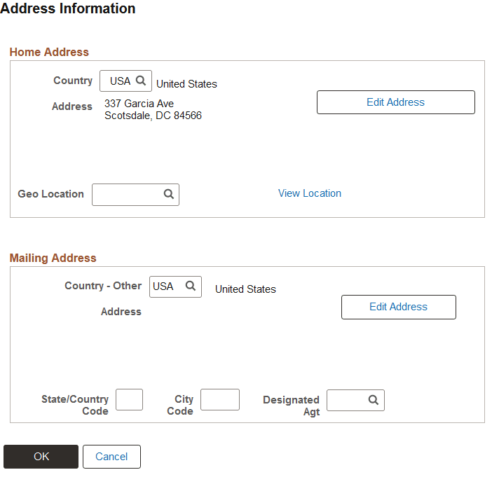 Address Information page Address Information page