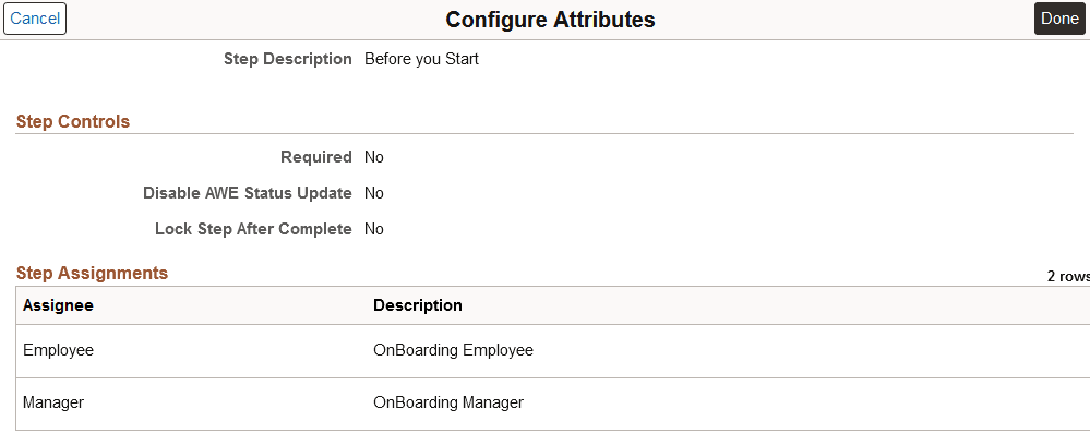 Assignees for the Before you Start step on the OBDMULT template