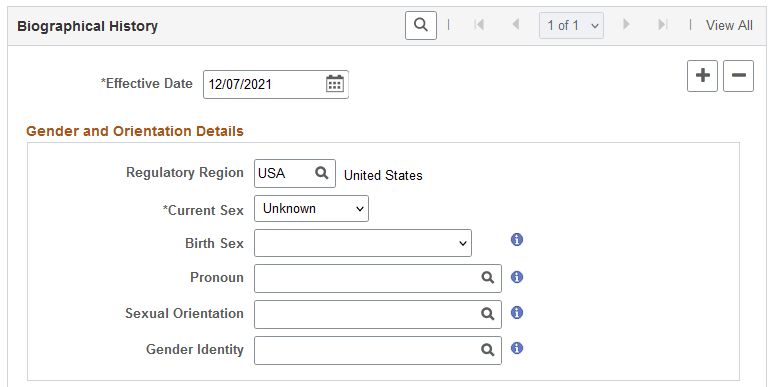 Biographical Details: Gender and Orientation Details group box Biographical Details: Gender and Orientation Details group box