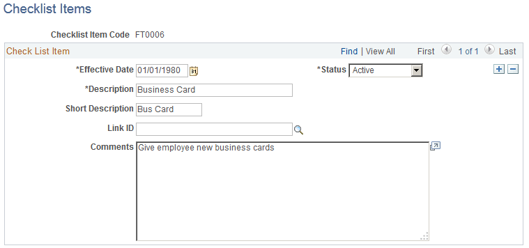 Checklist Items page Checklist Items page